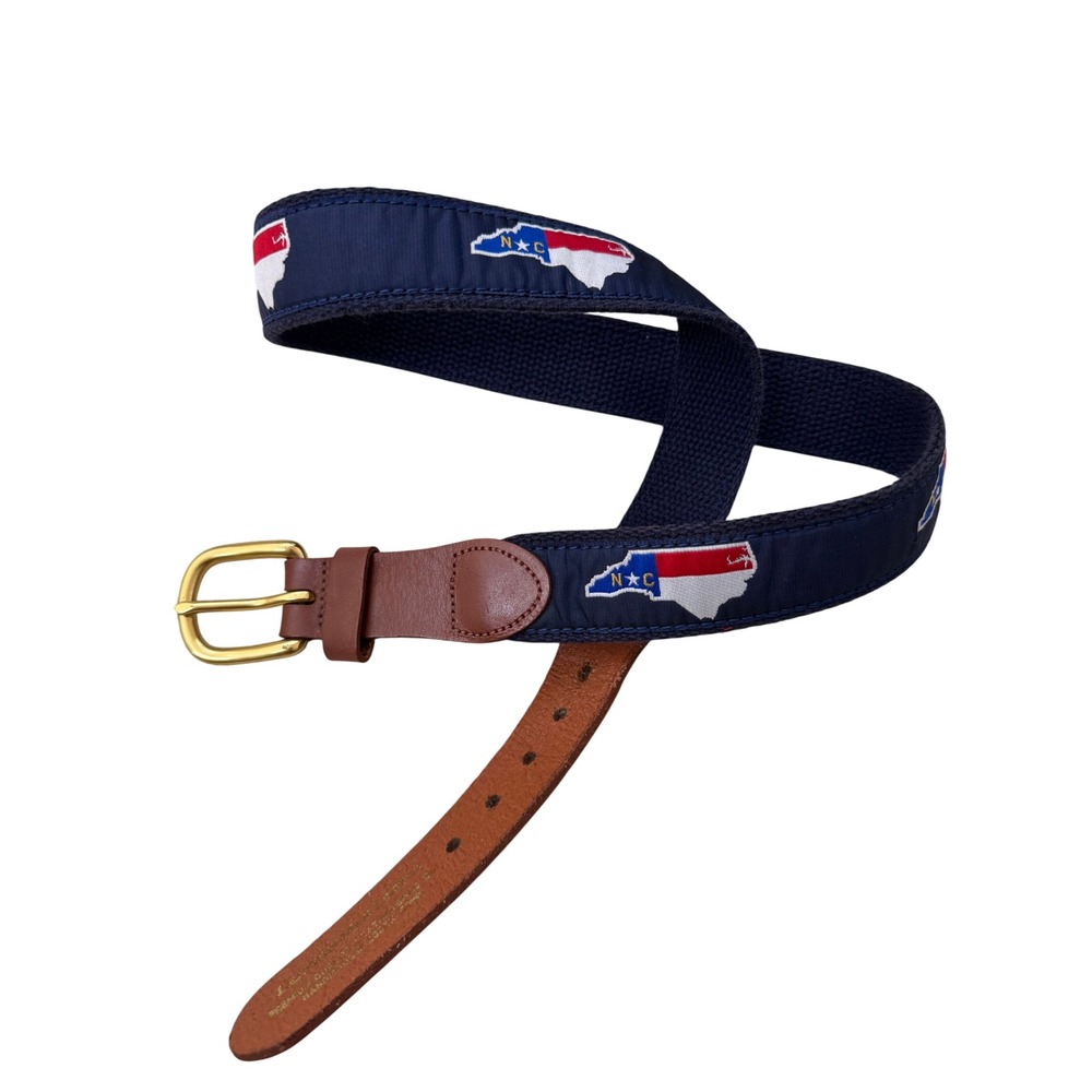Leatherman Limited Mens North Carolina Flag Navy Canvas Leather Belt Size 32